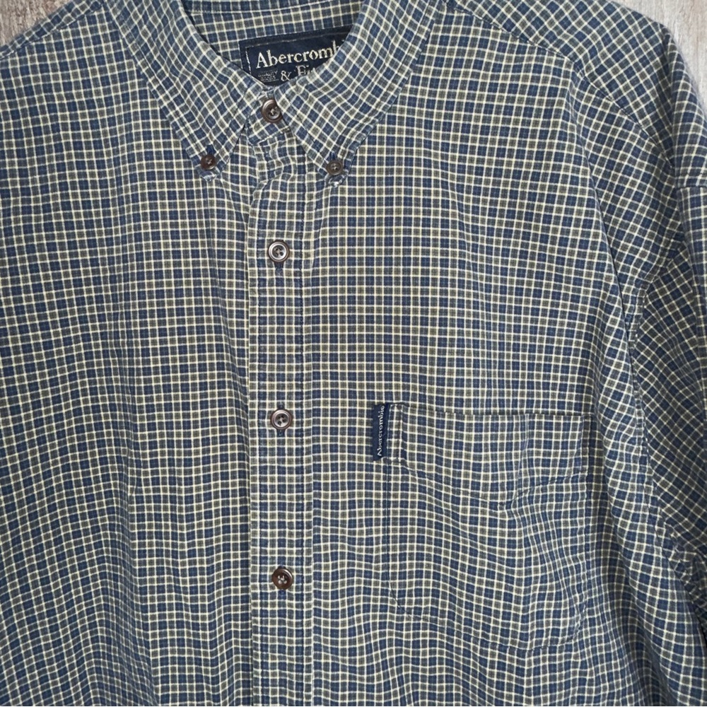 Abercrombie & Fitch Men's Navy Plaid Shirt Vintage